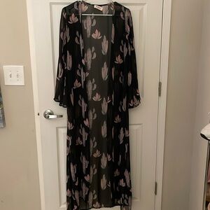Black with Pink Cactus Kimono